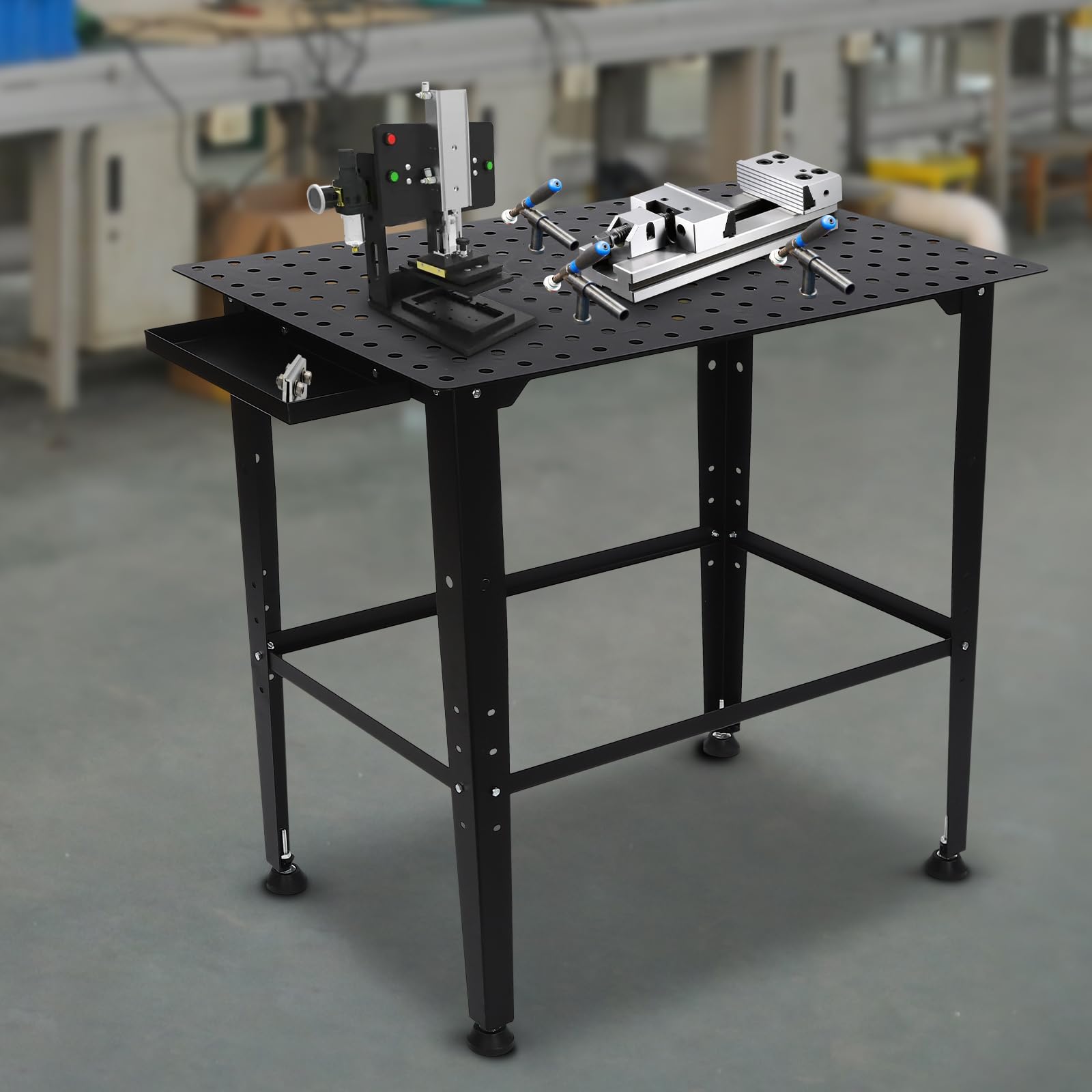 Mesa de trabajo de metal con capacidad de carga de 1320 libras, color negro, para taller e industria, mesa de trabajo de metal con capacidad de carga de 1320 libras, color negro, para taller e