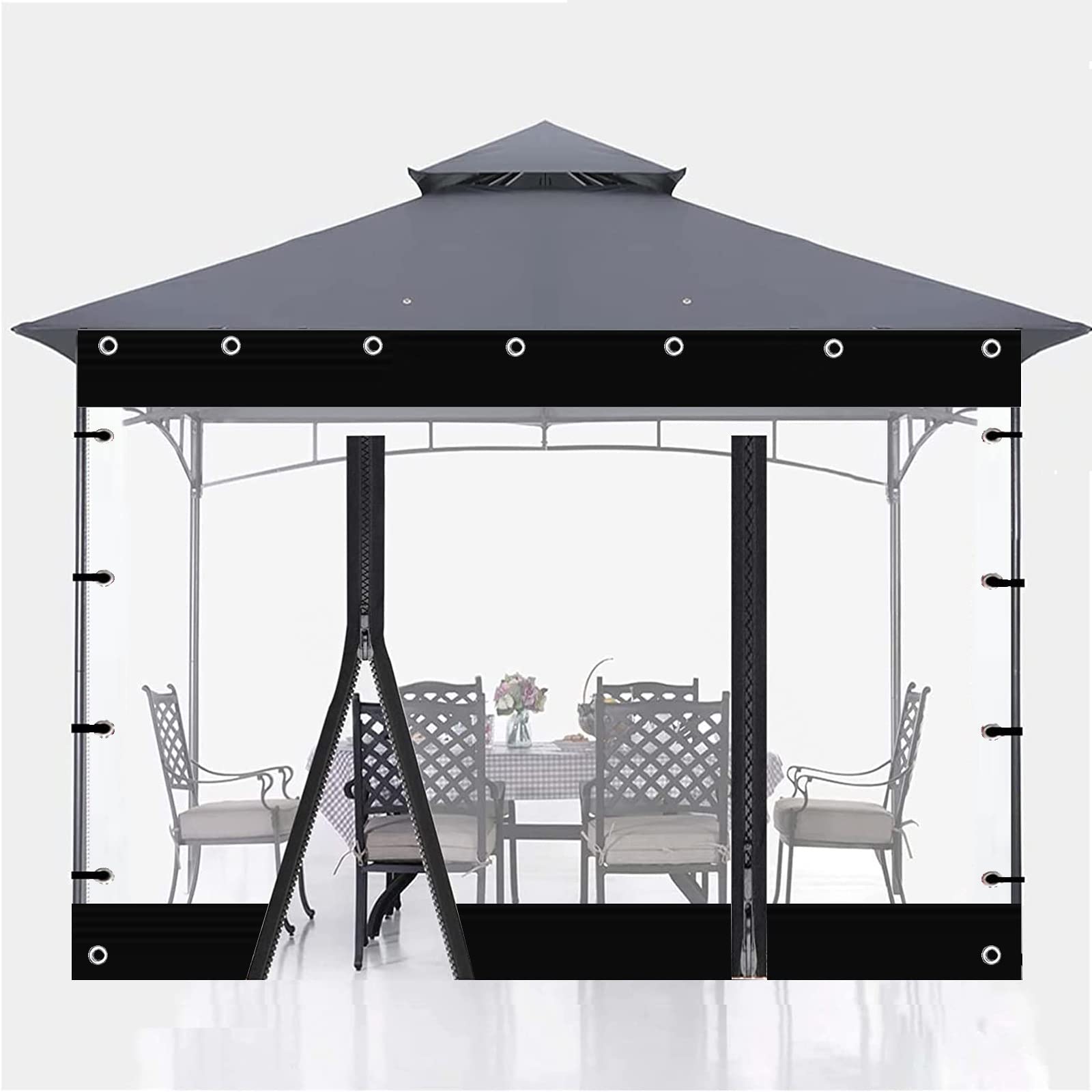Baldacchino impermeabile durevole della tela cerata del PVC con la chiusura lampo 0.5mm Pannelli laterali morbidi Personalizzabile 2.3x2.5m/7.5x8.2ft Copertura per il portico del giardino & gli eventi