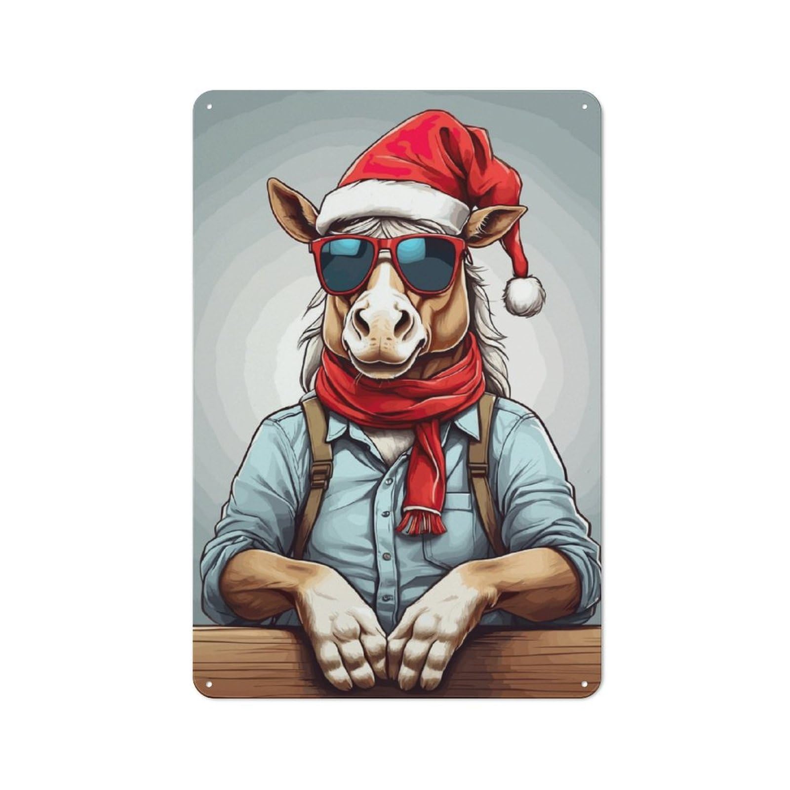 Junmoney Horse Christmas Retro Metal Wall Sign 30X20cm Featuring For Hallway Wall, For Garage, Workshop And Man Cave Decoration