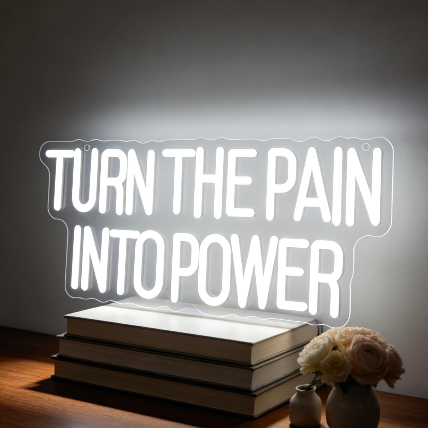 Turn The Pain Into Power Neon Sign LED Neon Motivational Quote Sign Light Up for Wall Decor, Dimmable USB Powered Neon Light for Home Bedroom Gym Sports Club Office Classroom 15.94”x6.88” — image 1