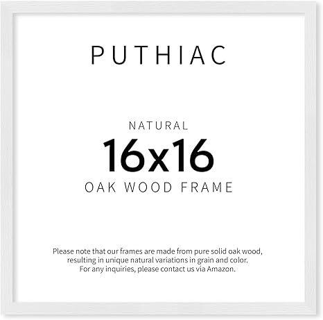 puthiac 16x16 White Picture Frames for Wall - Minimalist 16x16 Oak Wood Frames, 16"x16" Picture Frame Wood, Natural Solid Wooden Picture Frames for Wall Art Photo and Prints (1 Pack, White)