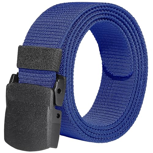 Elastic No Metal TSA Travel Stretch Colorful Web Belts with Key Ring Strap, Plastic Buckle Adjustable Belt