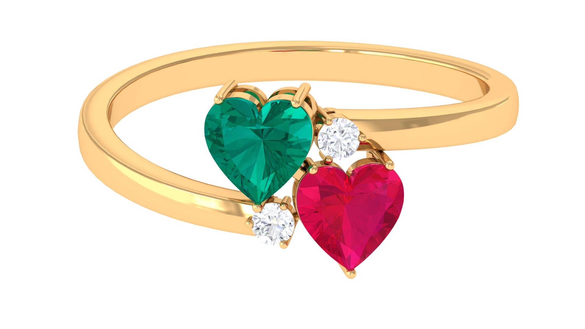 Rosec JewelsEmerald and Ruby Heart Toi Et Moi Engagement Ring with HI-SI Diamond | 1.25 Cttw | AAA Quality