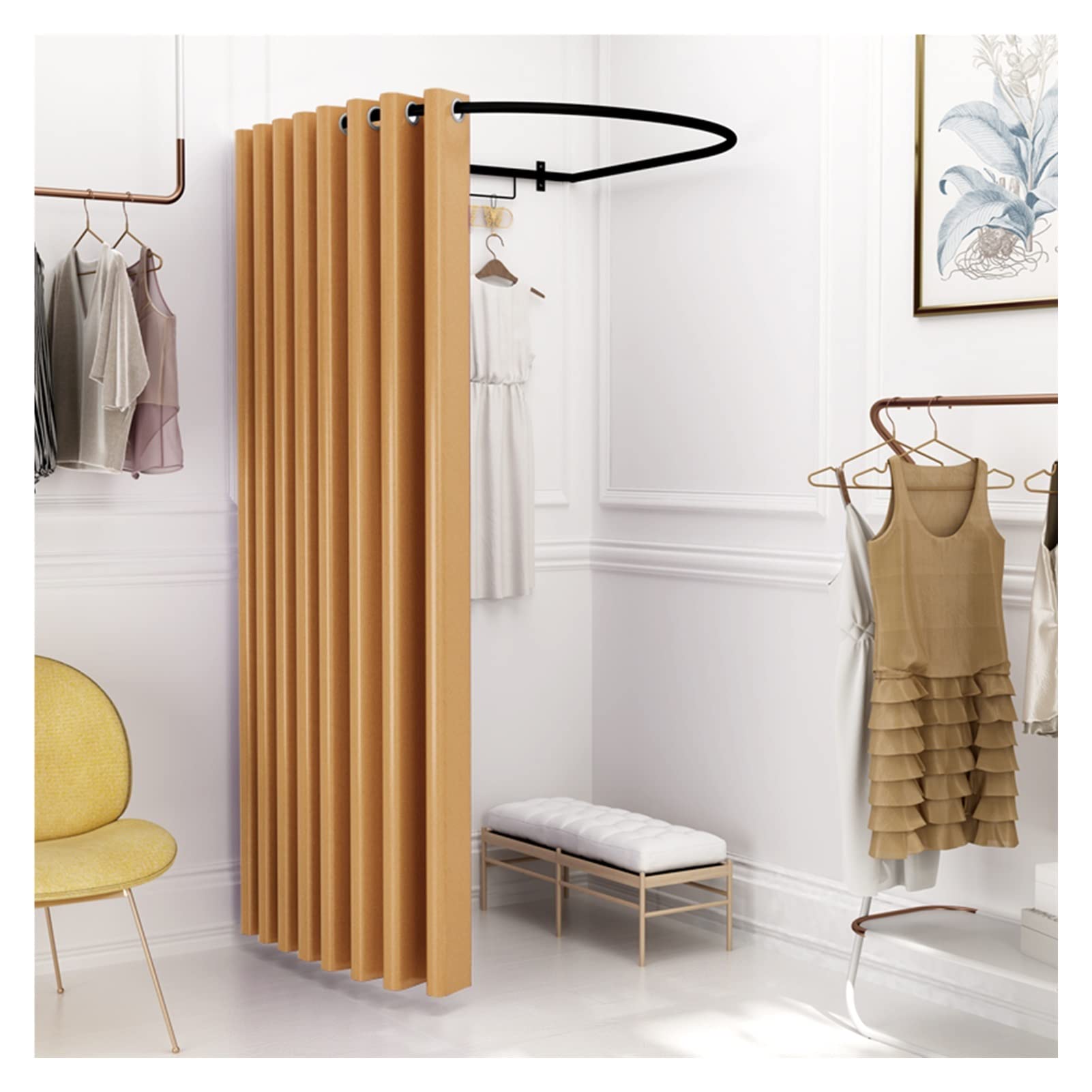 Séparateur de pièce polyvalent avec rideau occultant et cloison amovible mobile