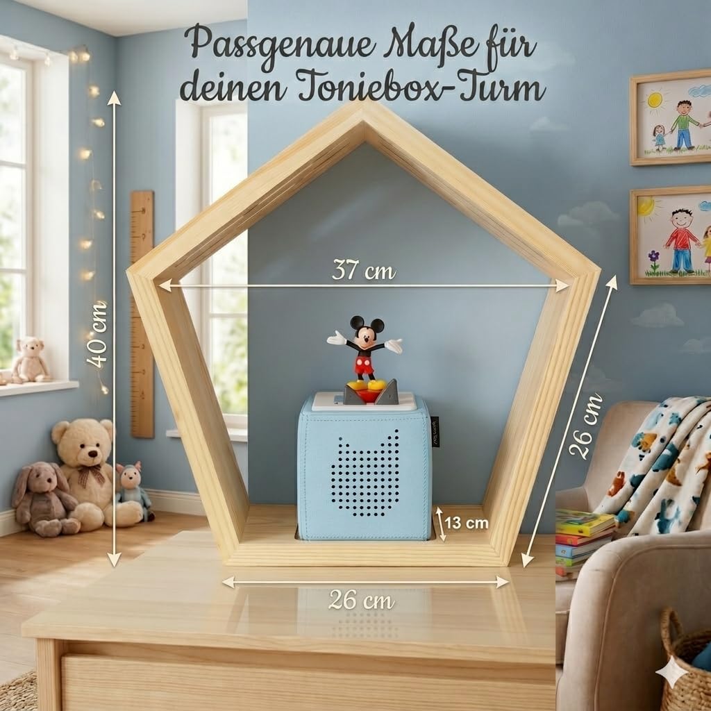 Baby Vivo Regal für Toniebox aus Holz - magnetische Aufbewahrung für 68 Tonies Tonie Zubehör Halterung Starterset - kompatibel mit Toniebox - Wandregal Kinderzimmer Holzregal zum Aufhängen - Fünfeck