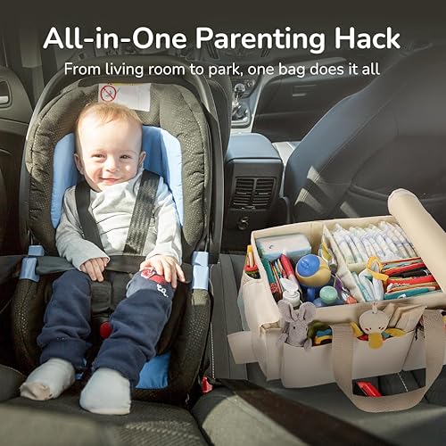 Miniatura 8 de YOHOOLYO Organizador de pañales para bebé, cesta de almacenamiento portátil grande para artículos esenciales para recién nacidos, imprescindible