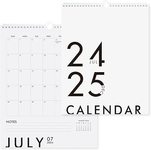 Calendario de pared vertical moderno 2024-2025 Calendario de 18 meses de enero de 2024 a junio de 2025 11 x 13.5 pulgadas elegante diseño blanco y