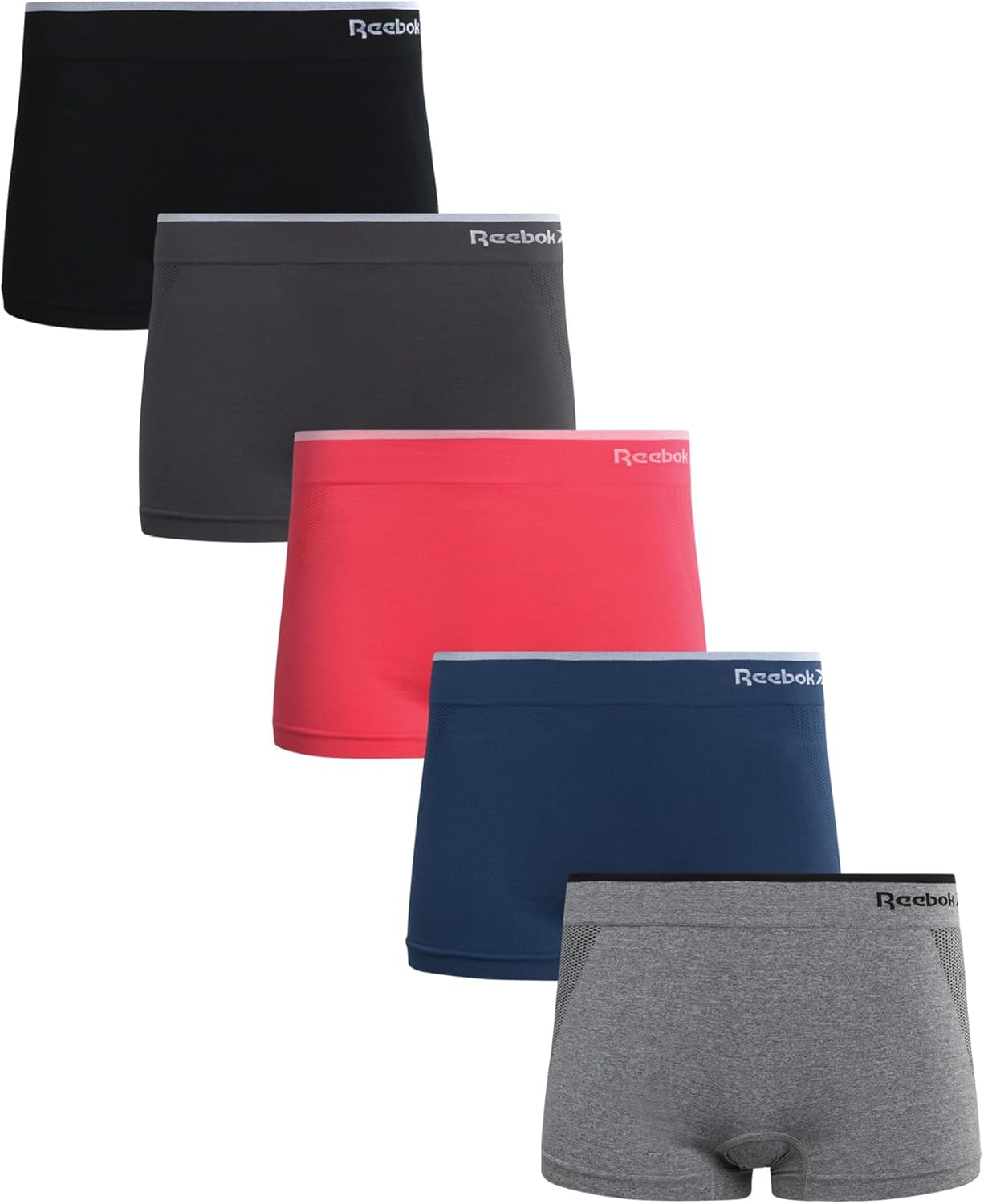 Reebok Womens Boyshorts Underwear - 5 Pack Stretch Performance Seamless Underwear for Women, 4” Inseam with Tagless Waistband