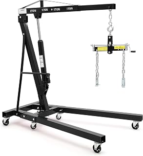 2-Ton Folding Engine Hoist Cherry Picker 4400 Lb Capacity Hydraulic Shop Crane with Telescoping Boom 6 Caster Wheels for Automotive Repair (Black, Engine Hoist with Lever)