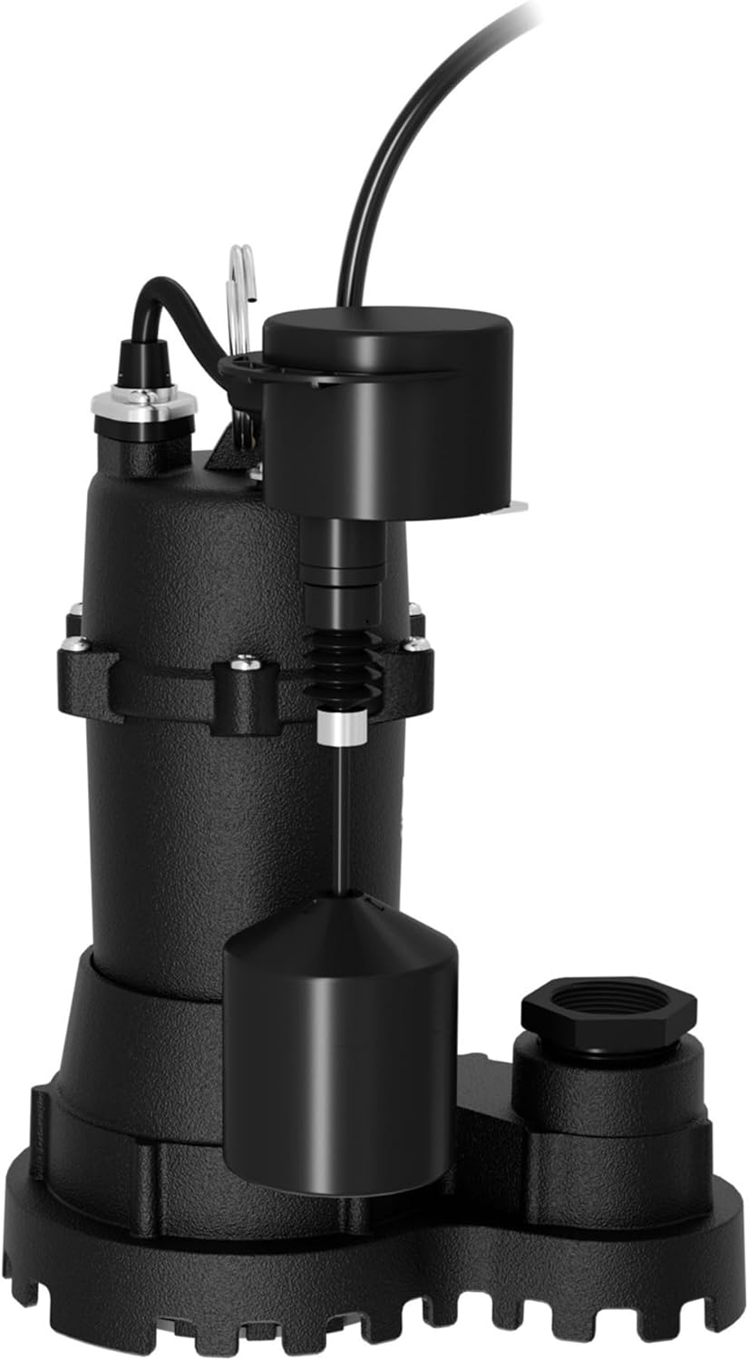 JACKEL CIS300V 1/3 HP 4380 GPH Cast Iron Submersible Sump/Effluent Pump with Vertical Float Switch