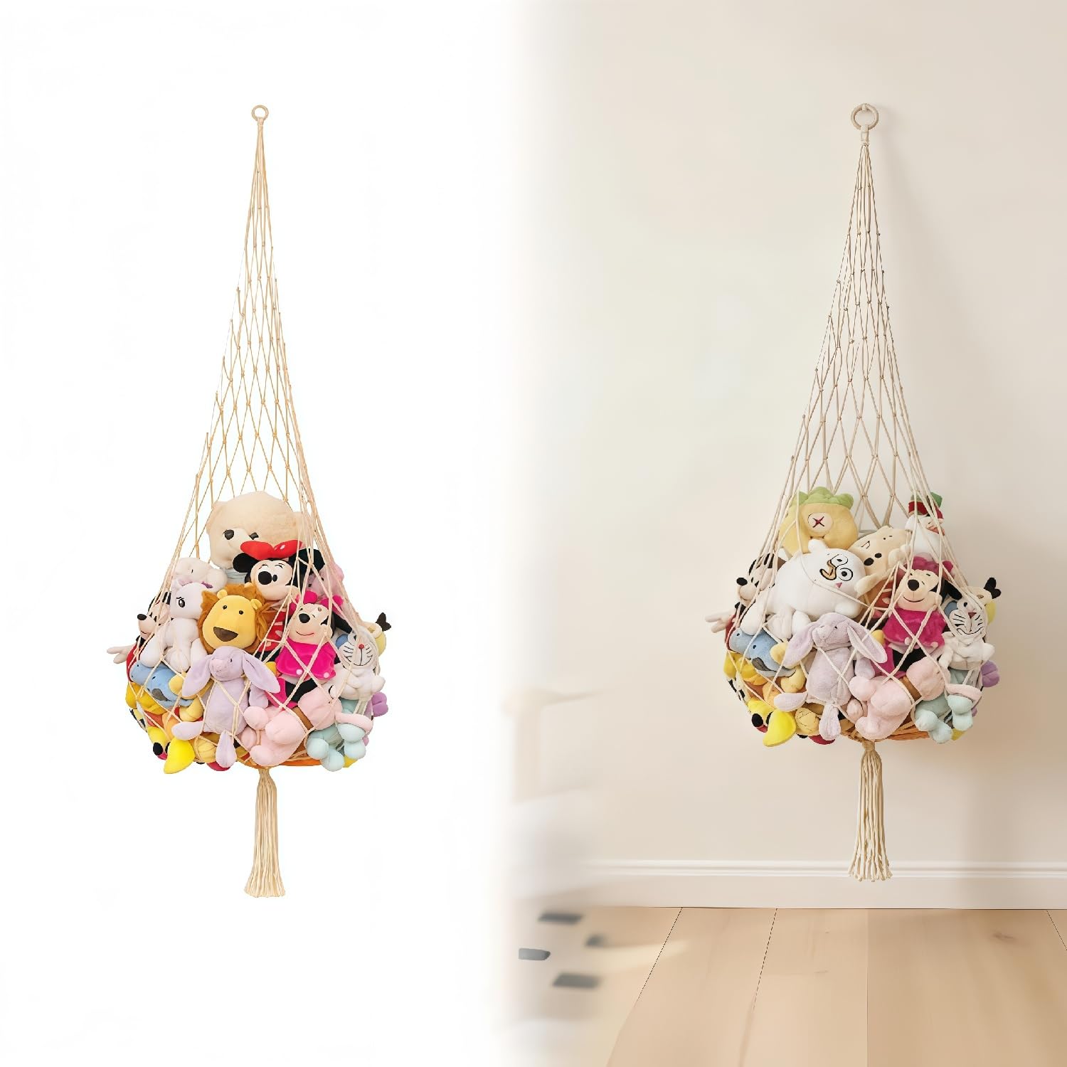 Gaipay Stuffed Animal Hammock, Teddy Bear Storage, Boho Macrame Toy Storage Display Net - Corner Wall Ceiling Hanging Organizer for Kids Bedroom Nursery Playroom