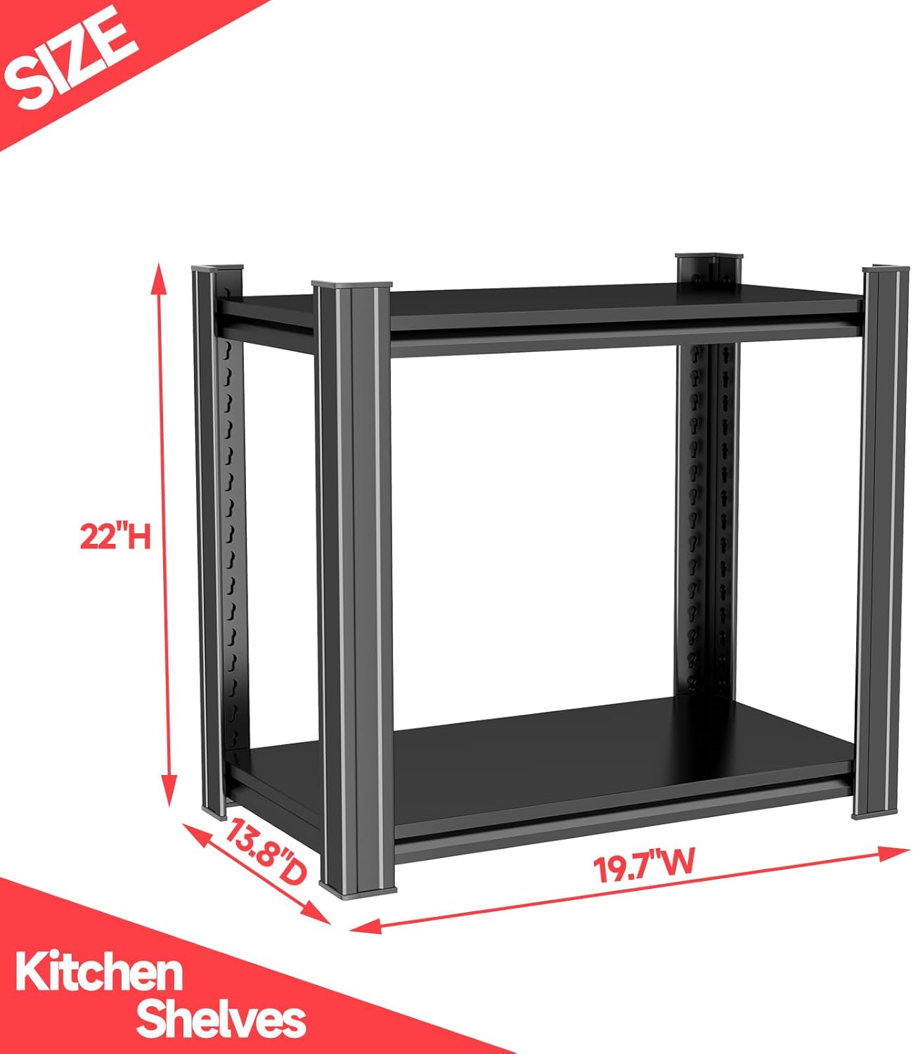 22"H Microwave Kitchen Shelving , 2 Tier Microwave Table Stand with Storage, Kitchen Storage Organization Metal Shelves Loads 800LBS, Desktop shelves Unit, Coffee Machine Storage Shelf Stand, Black