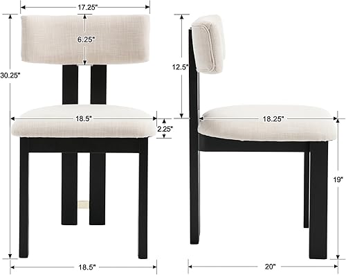 Miniatura 2 de Juego de 4 sillas de comedor, sillas tapizadas modernas para cocina y comedor con respaldo curvo y patas de madera negra, color beige Lino beige;