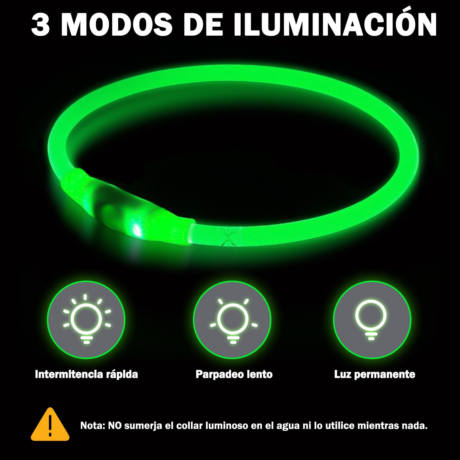 Nepfaivy Collare Luminoso per Cani - Collare per Cani a LED Ricaricabile per Portare a Spasso di Notte, Collare per Cani Impermeabile e Regolabile con 3 Modalità di Lampeggio, Verde