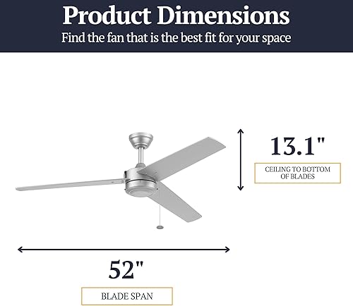 Miniatura 5 de Prominence Home Tenant, ventilador de techo LED contemporáneo de 52 pulgadas para interiores y exteriores, sin luz, cadena de tracción, opciones de