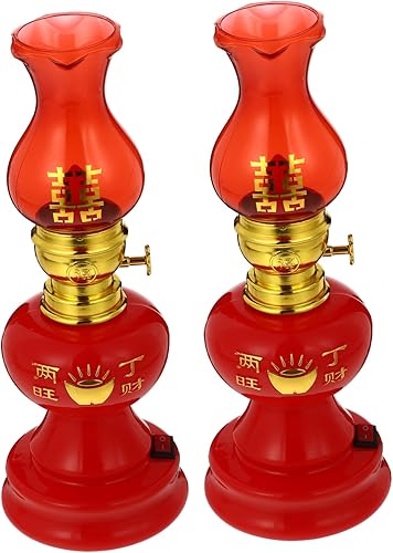 Uonlytech 1 par de luces de boda lámpara de aceite led rojo vintage té luz china vela flotante velas cónicas cámara lámparas de aceite iluminación