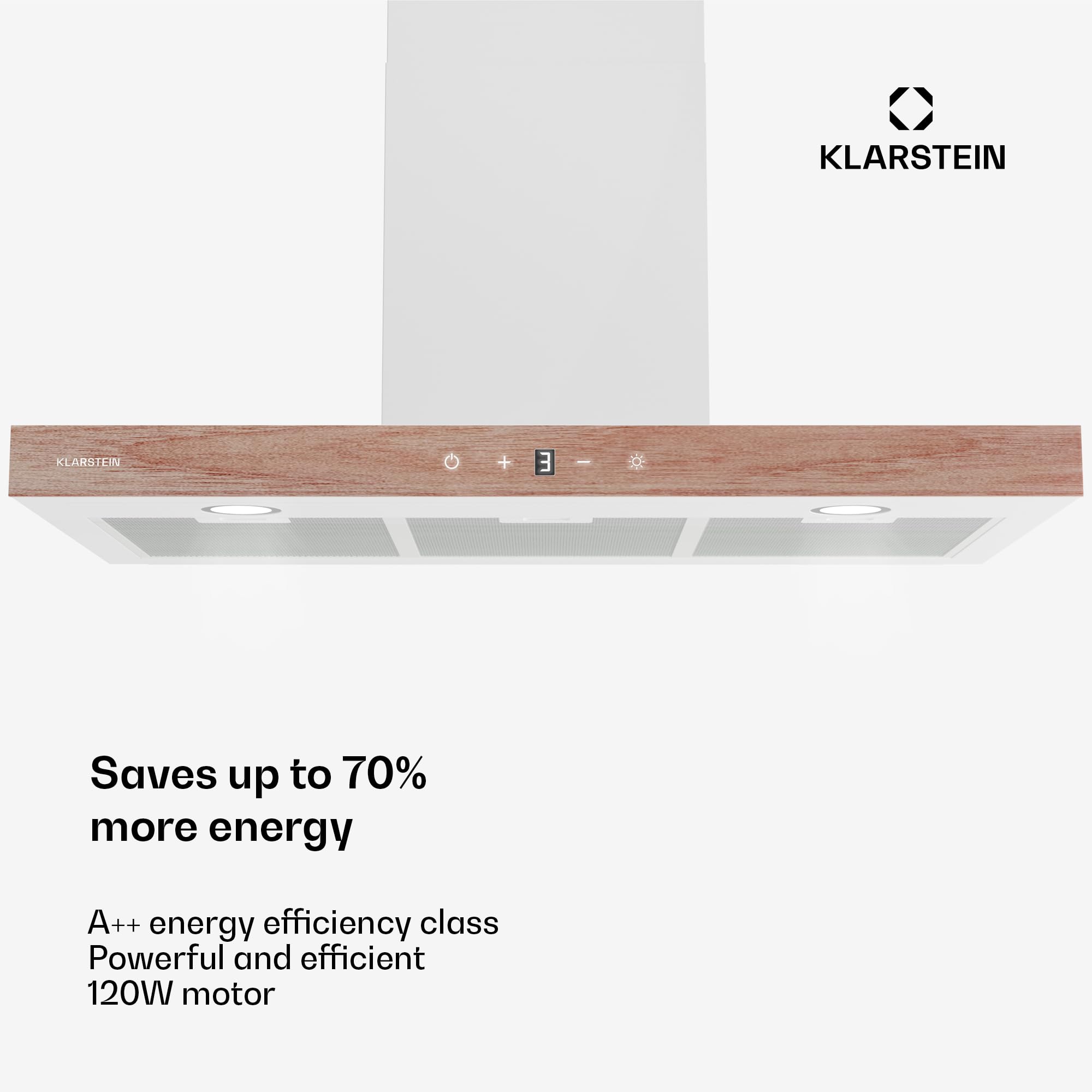 Klarstein ZenFusion T okap kuchenny – montaż ścienny 90 cm, zwiększenie 885 m³/h, obsługa dotykowa, klasa efektywności energetycznej A++, LED 4000 K, cichy 47 dB, biały, wywiew i obieg