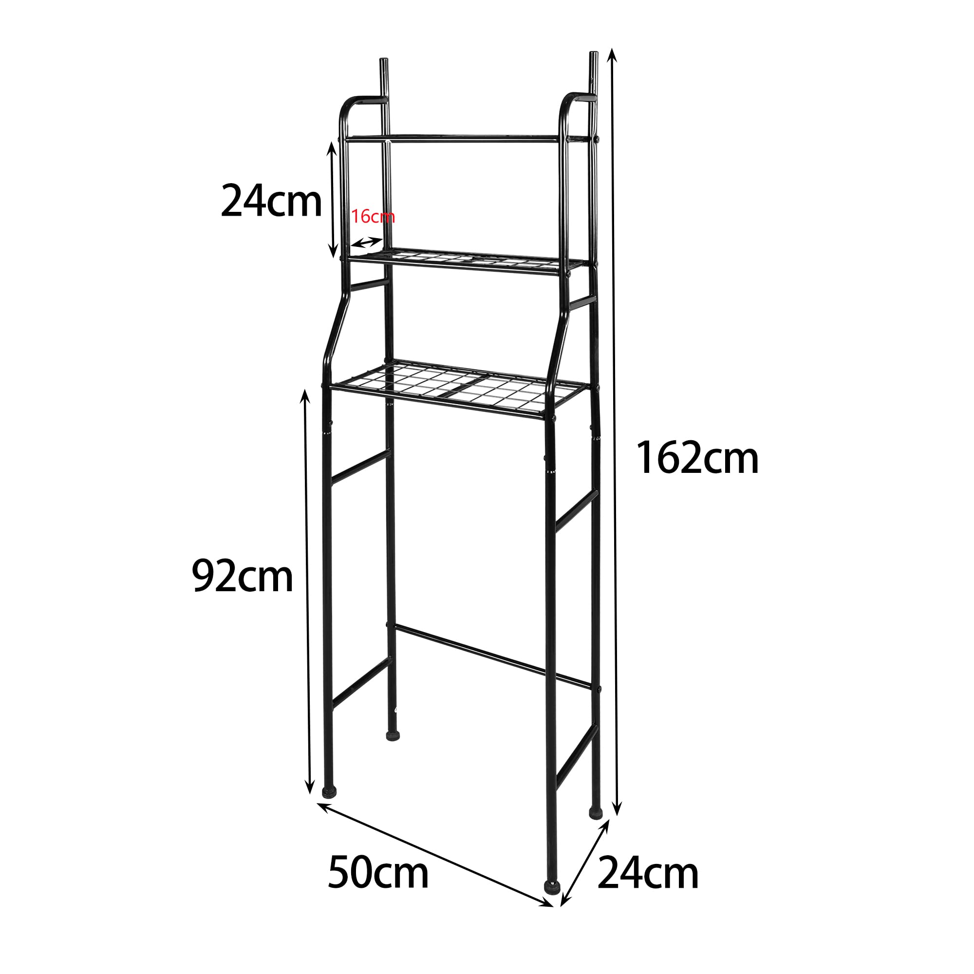 Metall-Toilettenständer, 3-stufiger Mesh-Badezimmerständer, Badezimmer-Organizer, platzsparend, einfach zu montieren (schwarz)