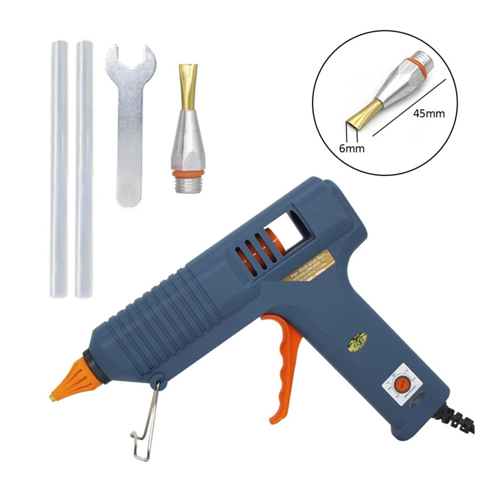 Pistolet Do Klejenia Na Gorąco 150W Z Regulacją Temperatury Długa Dysza Klejów W Sztyfcie 11mm Przemysłowe I Rękodzieło DIY Szybkie Niezawodne Klejenie(Nozzle Flat 6.0x45mm)