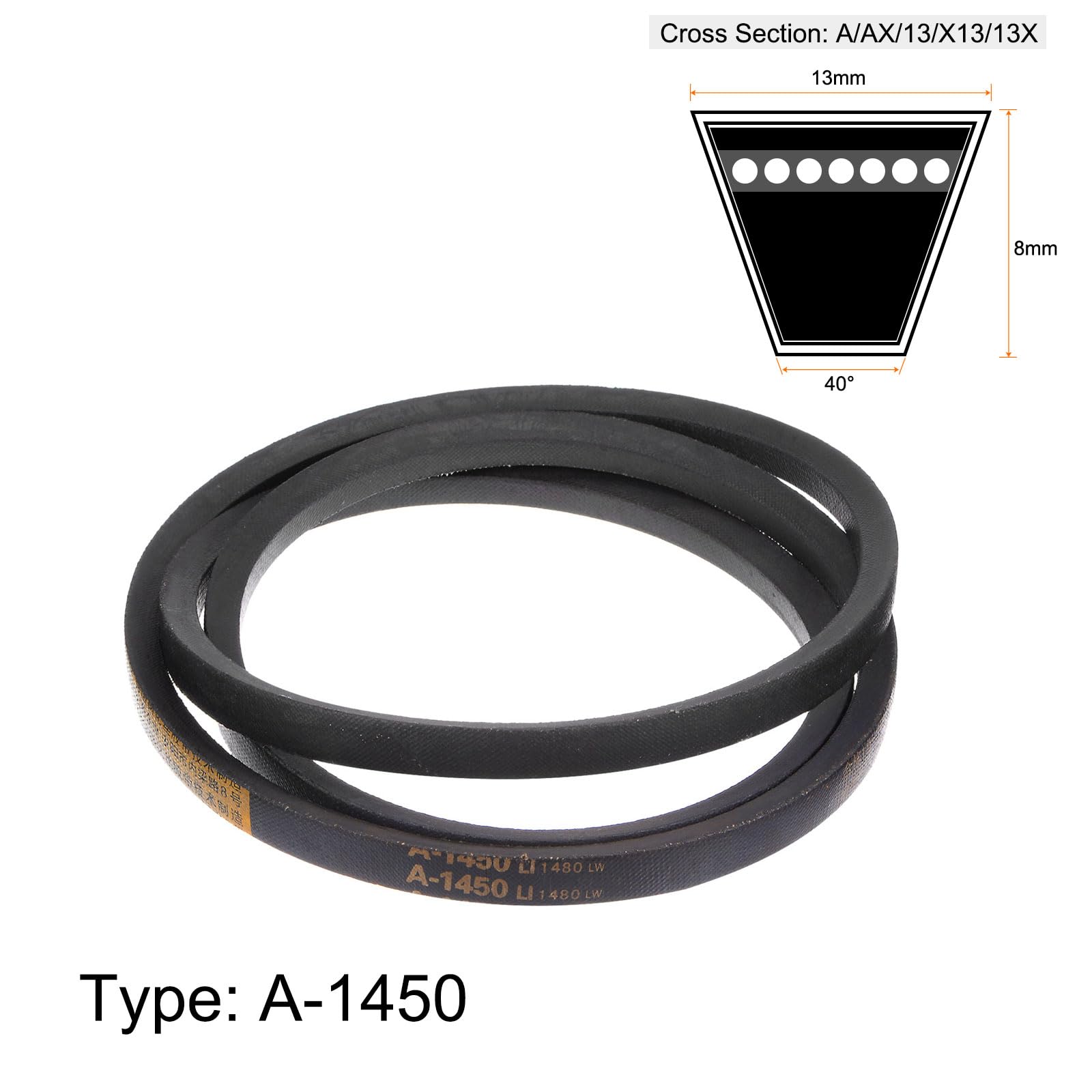 sourcing map A-1450 Courroies Trapézoïdales Courroie Transmission 1450mm Interne Tour Taille Caoutchouc pour Alimentation Transmission