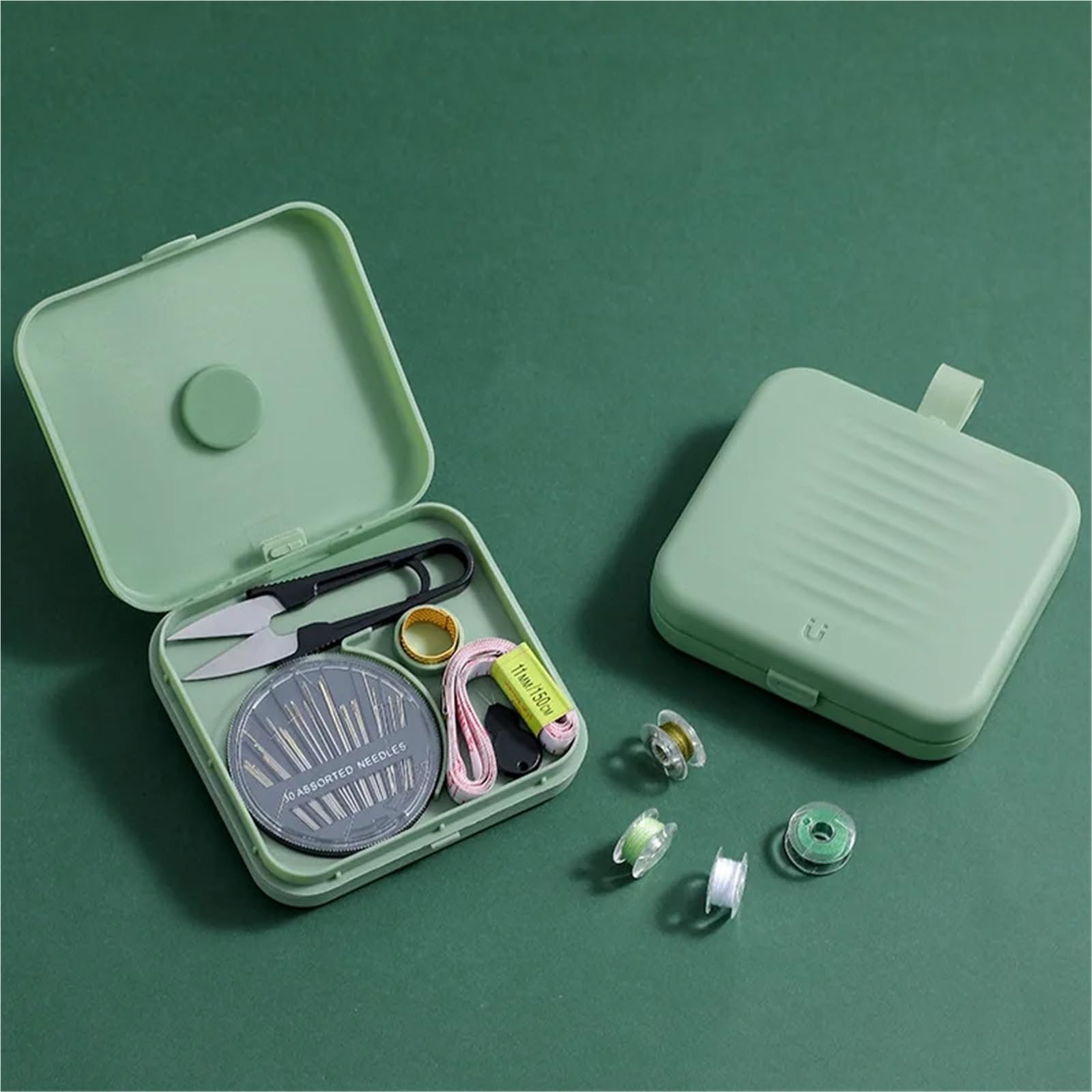 Tragbare Magnetische Nähen Box Haushalt Multifunktionale Kit Set Fingerhut Nadel Lagerung Für Haushalt(Green)