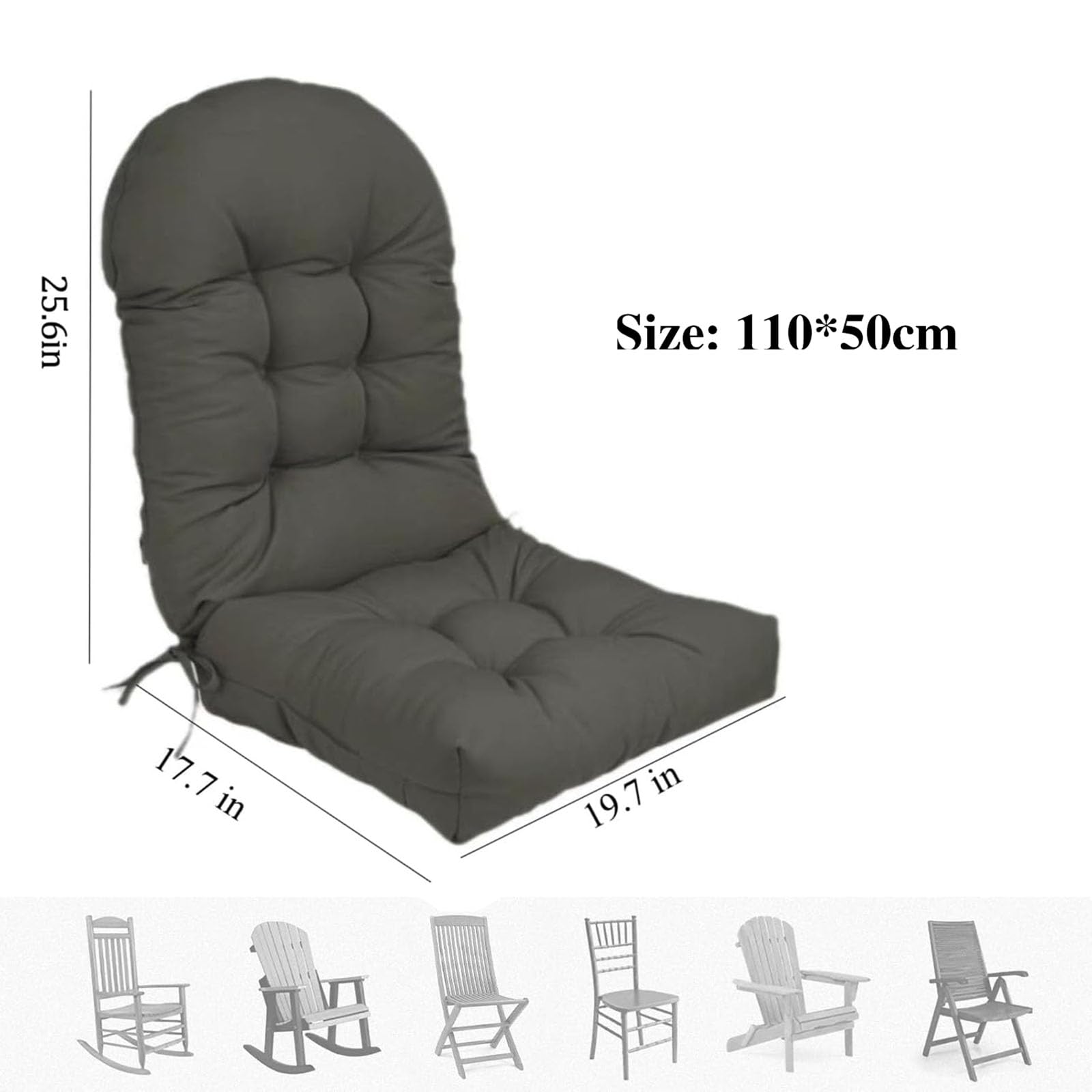 Genérico Cojín para Silla de Jardín con Respaldo Alto - Cojín Grueso de 110 X 50 Cm Cojín para Mecedora con Protección Solar con Correa Cojín para Asiento de Exterior Sillón,Blanca