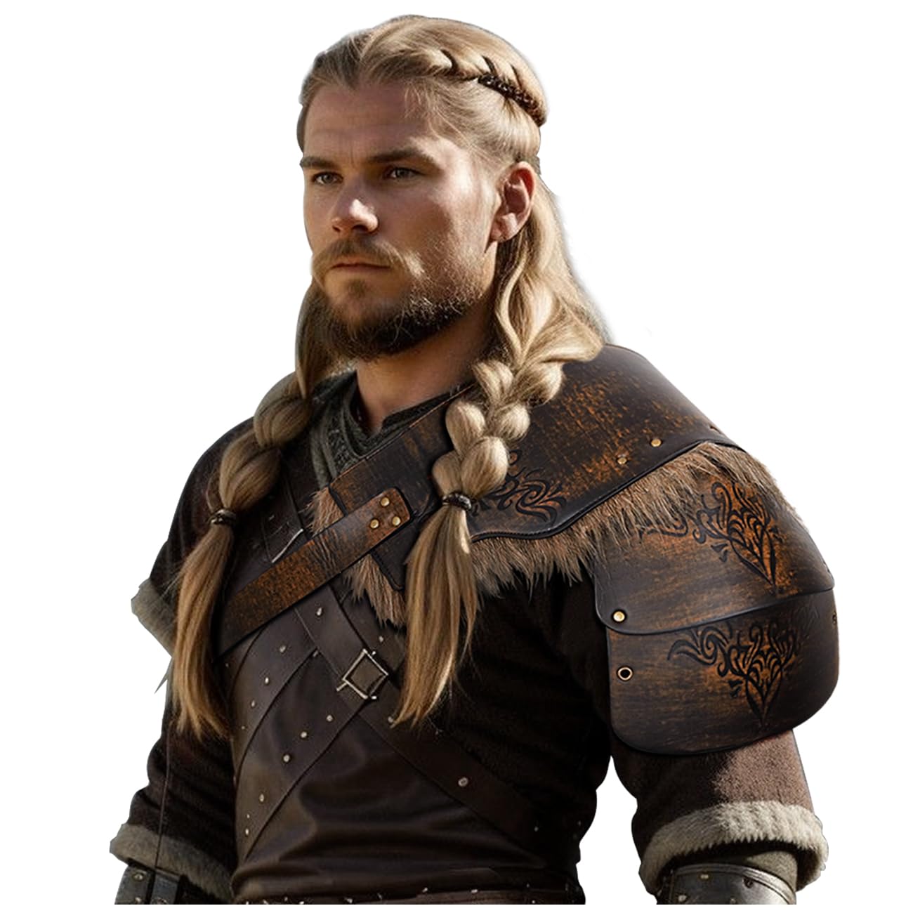 L'VOWMen Medieval Fur Shoulder Armor Adjustable Warrior Viking Leather Armor for Halloween LARP Cosplay