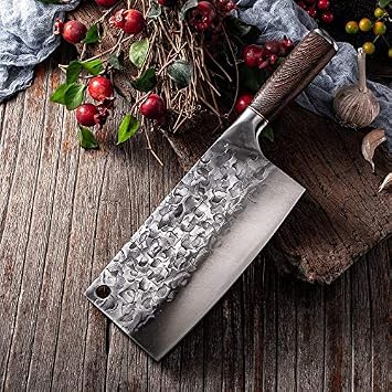 Cleaver Knife,Meat Cleaver Handmade Forged Butcher Knife Wide Blade Chopping Knife Chinese Cleaver Camping Serbian Chef Knives Set Color Choping Type