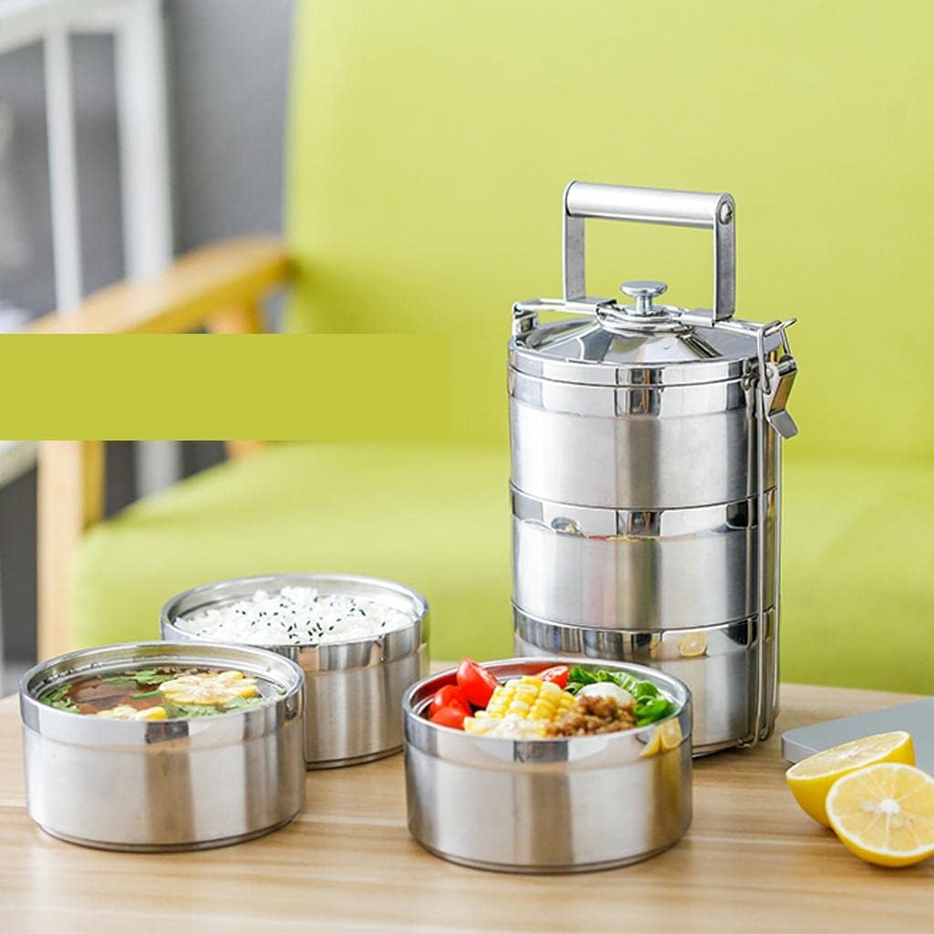 Stainless Steel Thermal Insulated Stackable Lunch Bento Box Tiffin, 3 Tier
