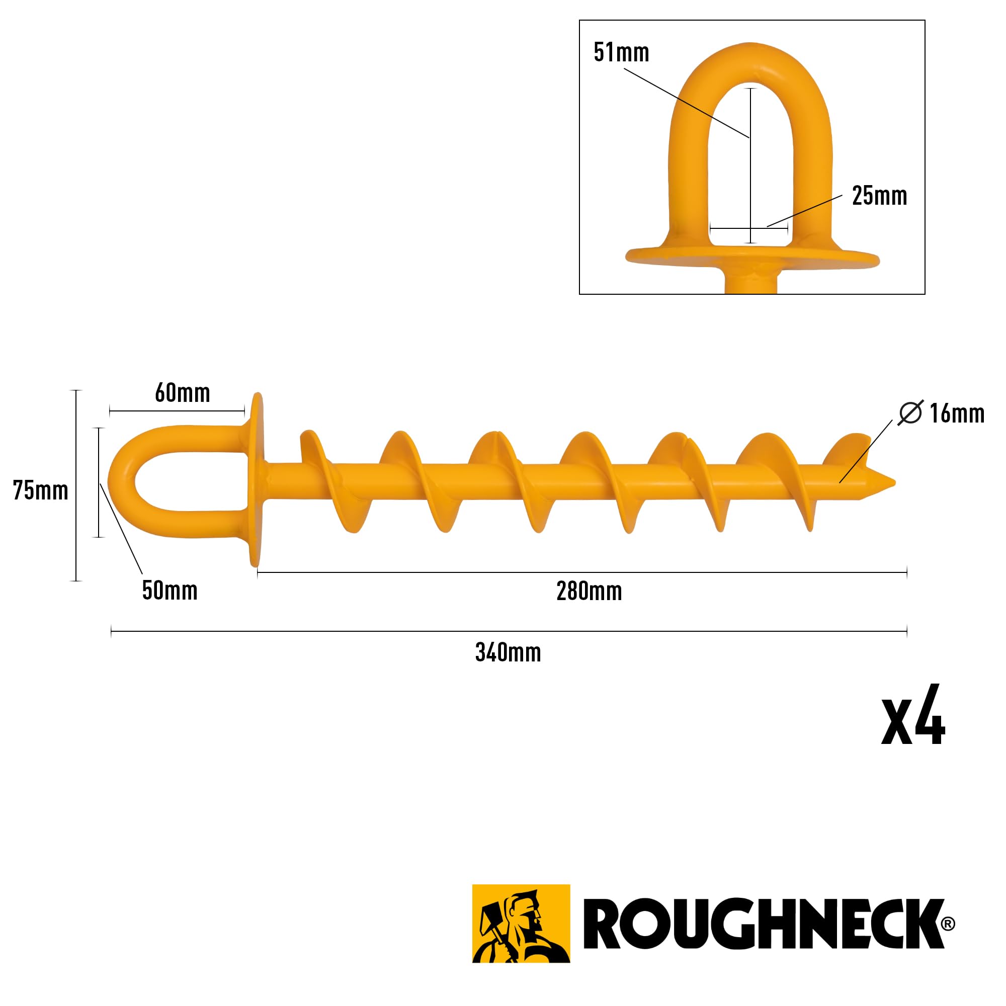 Roughneck® Heavy Duty Ground Anchor 4 Piece Set 4 x 340mm 160kg Load Tested