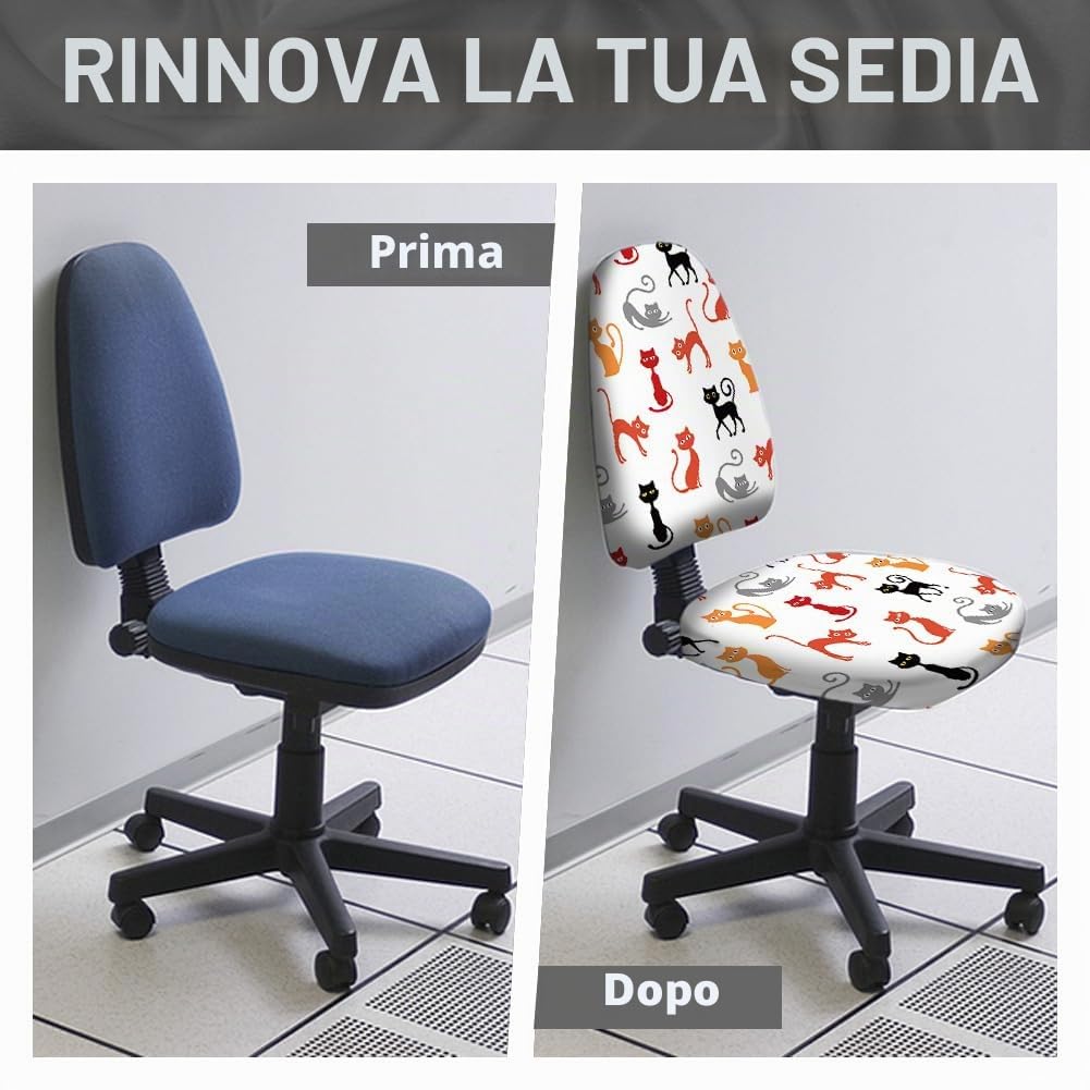 Set di 2 coprisedie da ufficio in poliestere, con motivo a gatti, con simpatici animali, elastici, universali, per sedie rotanti, per computer, regali per ufficio