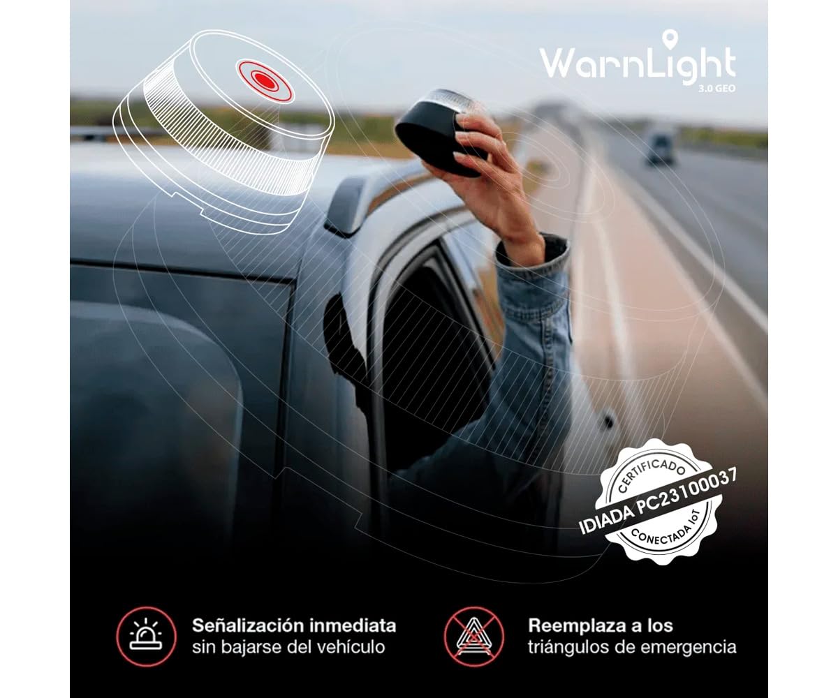 3.0 GEO - Luz Emergencia con Geolocalización para Coche Homologada DGT 3.0 (Obligatoria), Baliza V16 con GPS y Datos Incluídos hasta 2038, Base Imantada, IP54 (3 uds.)
