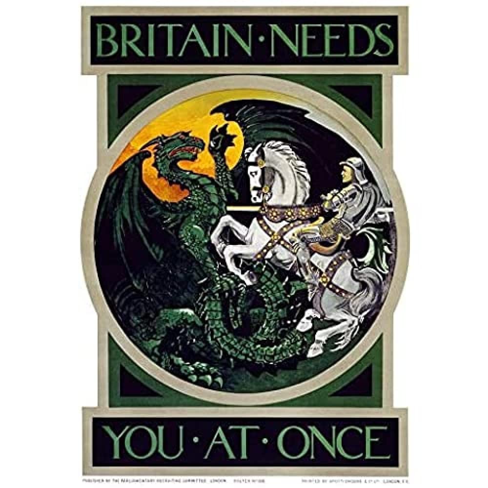 War WWI UK Britain Needs You Dragon Recruit Advert Art Print Canvas Premium Wall Decor Poster Mural