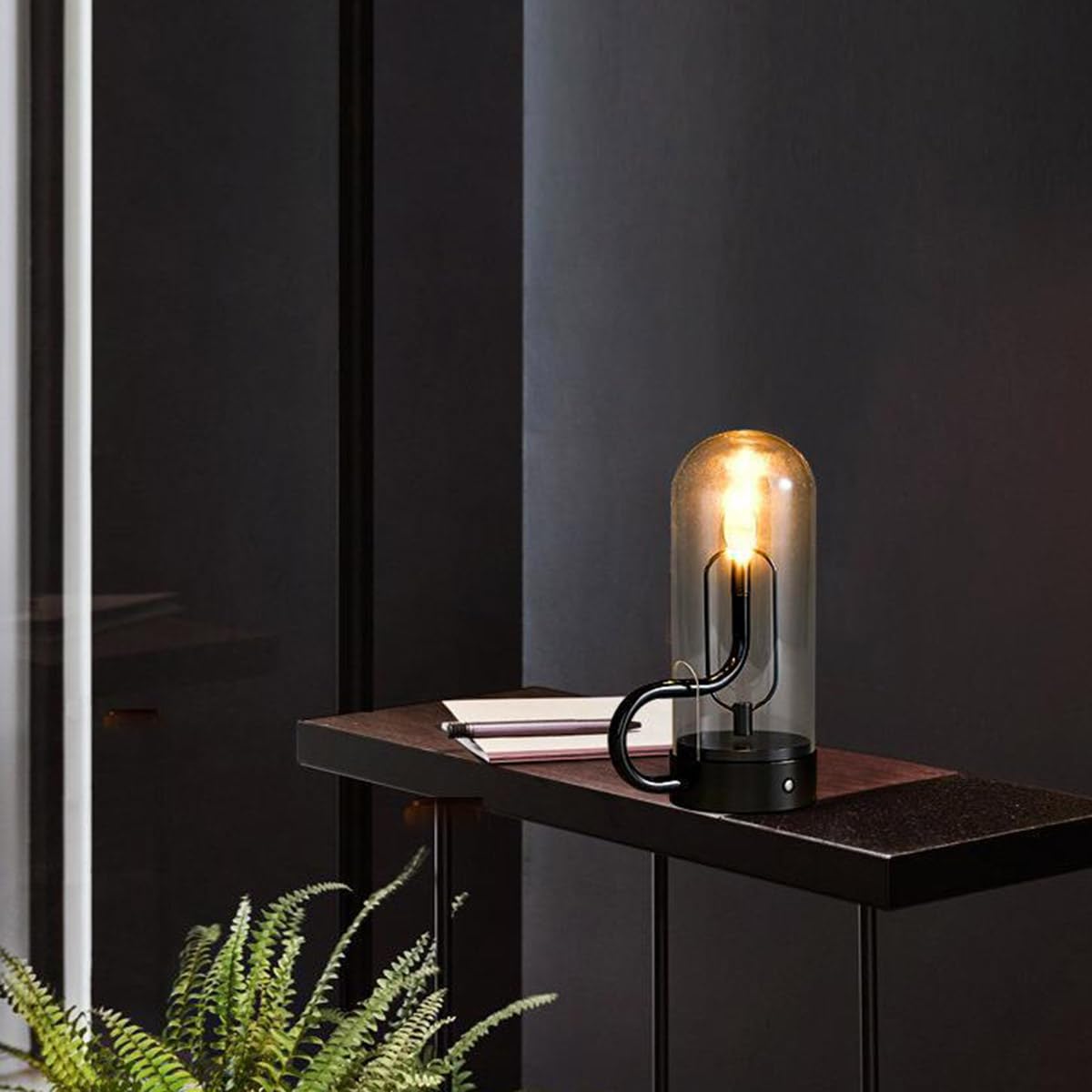 Lampa stołowa Bezprzewodowa ładowalna lampa stołowa LED Sterowanie dotykowe z USB-C Akumulatorowa lampa nocna Vintage z magnesami Przenośna lampa biurkowa do salonu Sypialnia Jadalnia Bar,Black