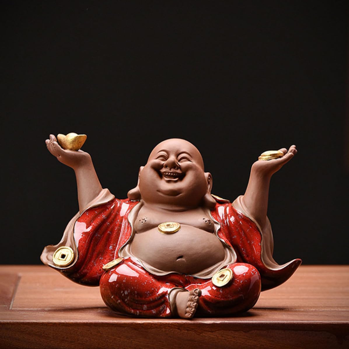ibasenice Escultura de Buda Maitreya Creativa de Cerámica Fina Artesanía y Resistente para Decoración de Casa de Té y Souvenirs Festivos