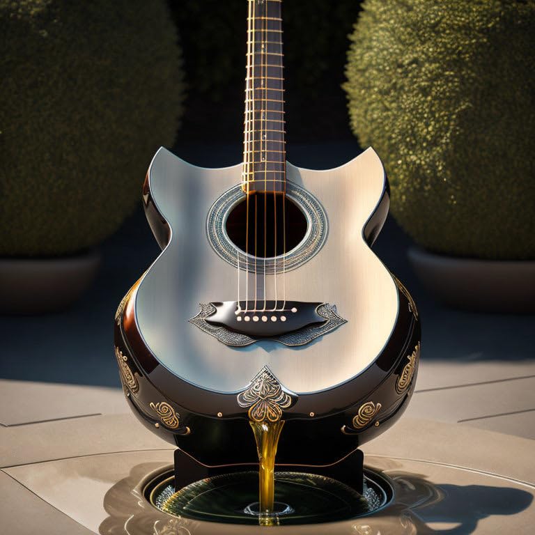 Affiche guitare acoustique et fontaine poster sur toile 58x90 cm sans cadre pour salon