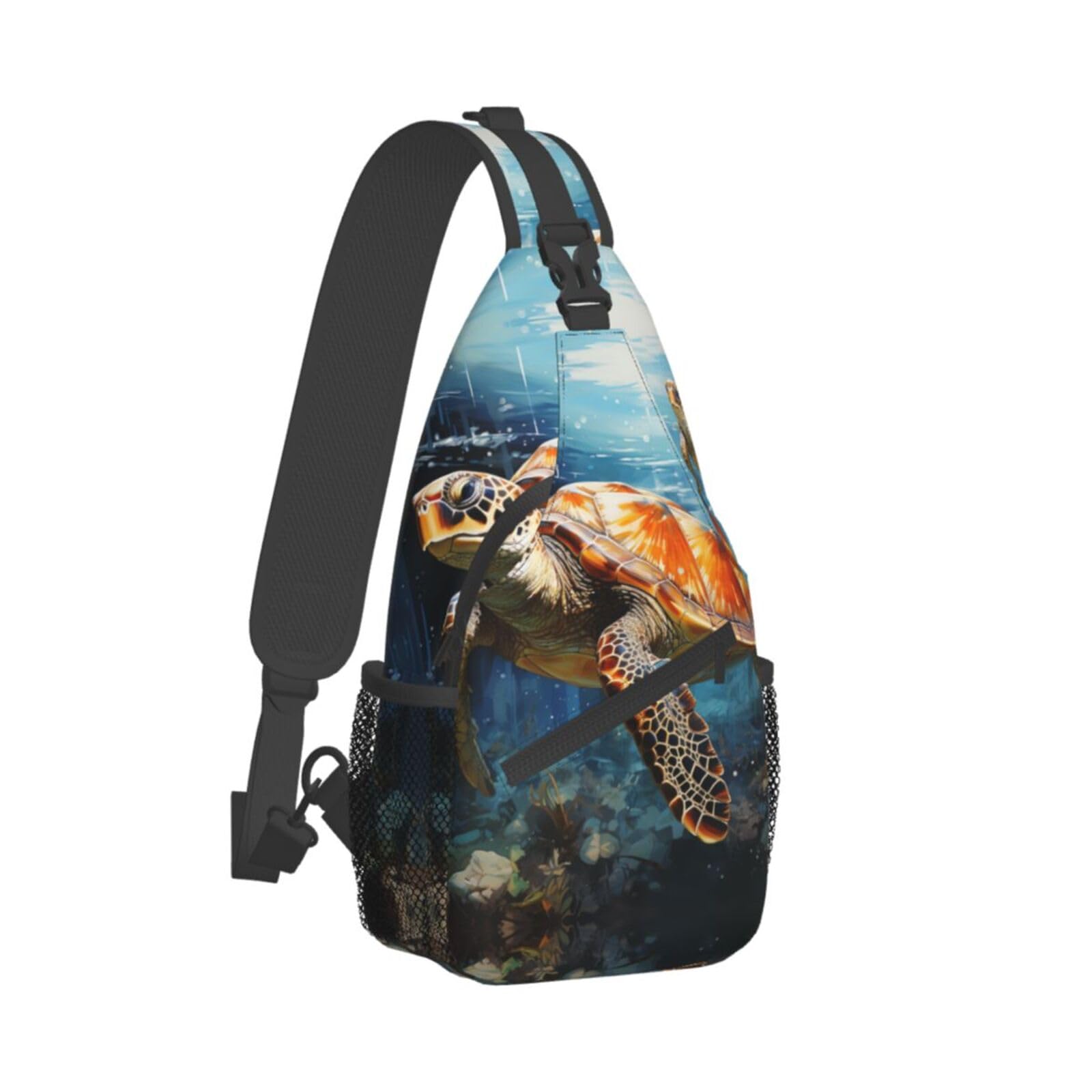 OUSIKA Turtle Swimming In The Sea Sling Bag Lightweight Chest Bag Crossbody Bag Shoulder Bag Sports Backpack For Women Men, Black, One Size