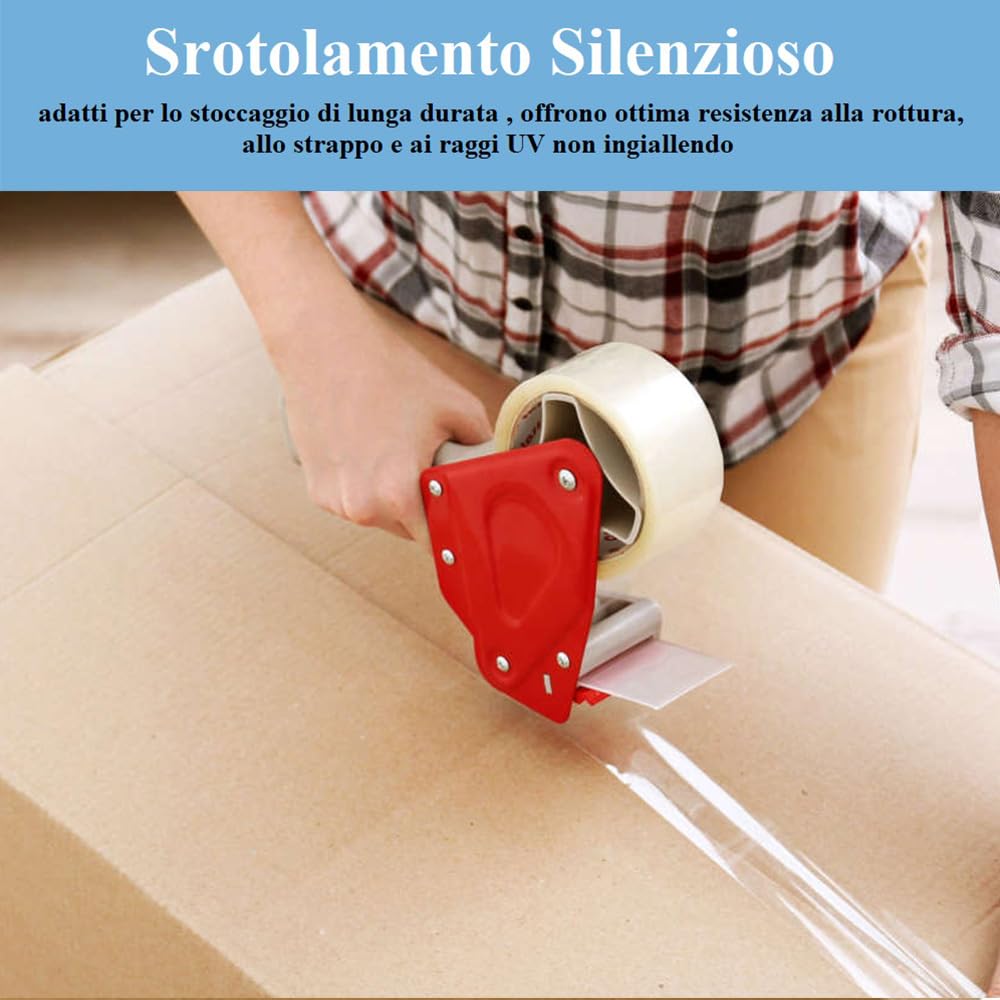 VIRSUS 36 Rotoli di Nastro Adesivo per pacchi, misura 50x66 mt, Srotolamento Silenzioso, nastri per Imballaggio colore Trasparente