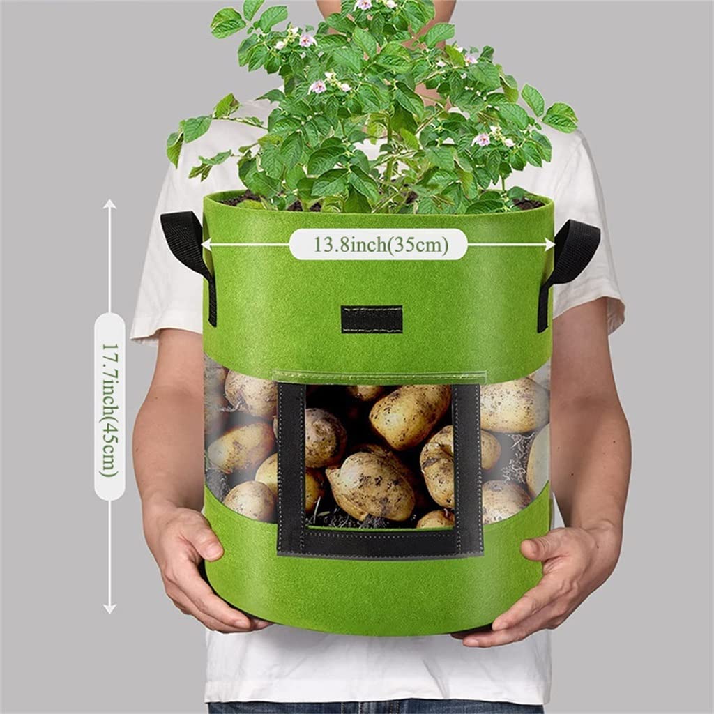 BOPIES Kartoffel-Anbautaschen, strapazierfähig, robust, langlebig, verdickt, mit Griffen und Erntefenster for Tomaten und Gemüse, 3 Stück (Farbe : Braun, Größe : 10 Gallon)
