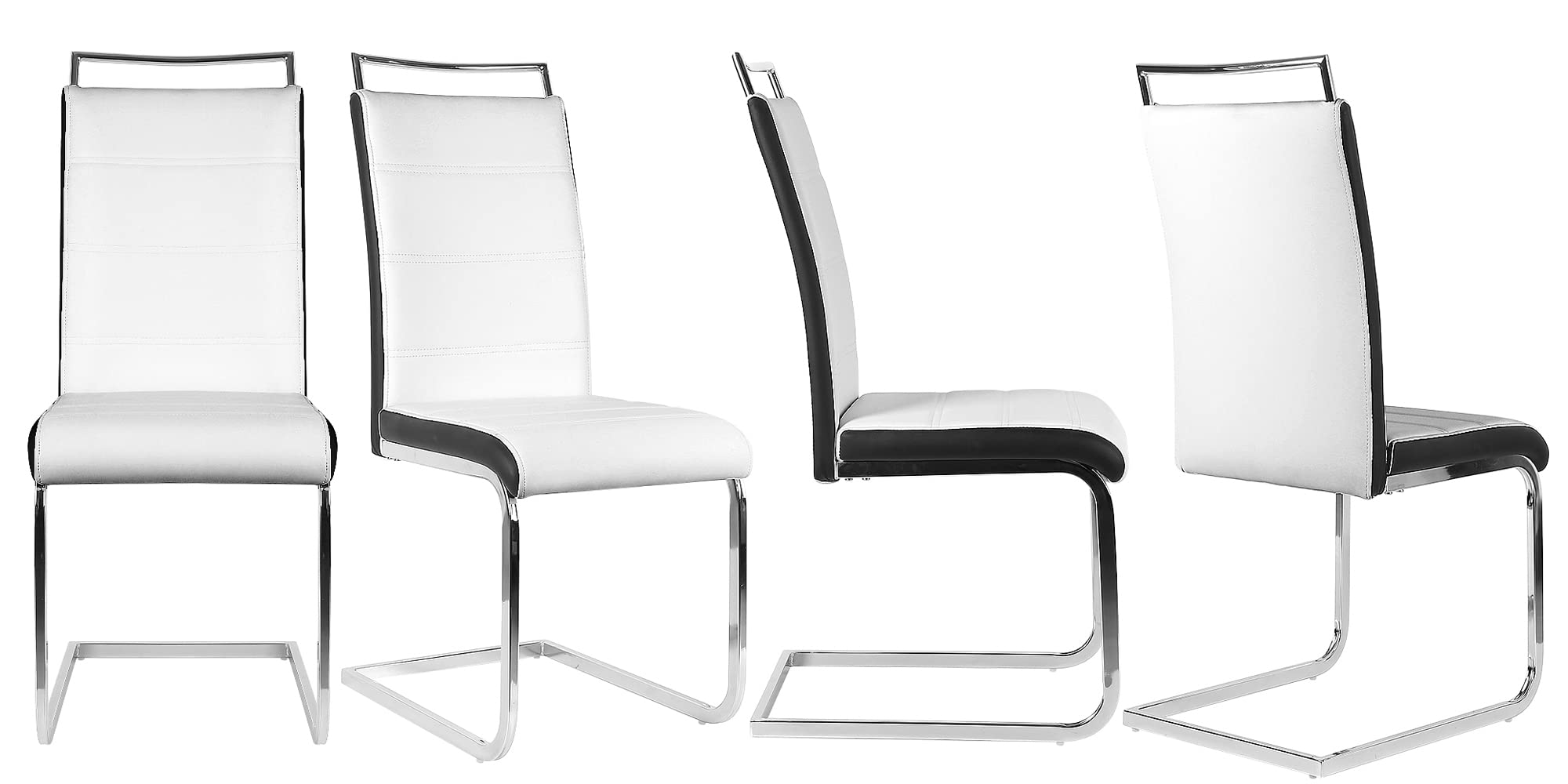 Krzesła do jadalni z oparciem 56 cm, krzesła kuchenne, do salonu, krzesła w kształcie litery S, 44 x 46 x 101 cm (biało-czarne, zestaw 2 szt.)