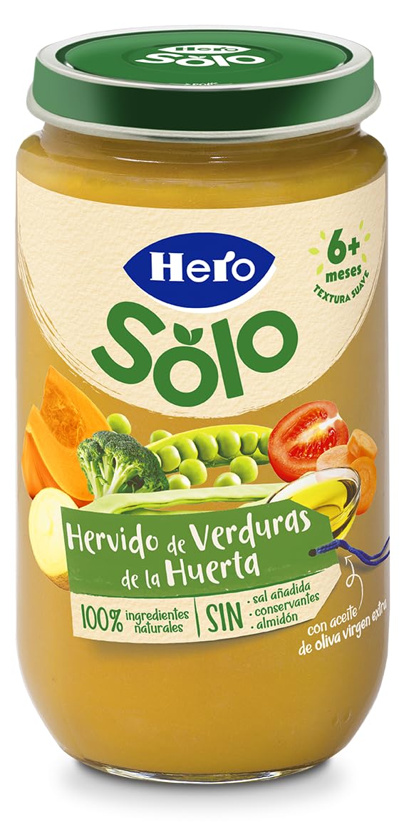 Hero Baby - Tarritos de Hervido de Verduritas de la Huerta, Alimento Infantil para Bebés a Partir de los 4 Meses, 100% Ingredientes Naturales,Sin Aceite de Palma, Almidón, ni Sales Añadidas- 235 g