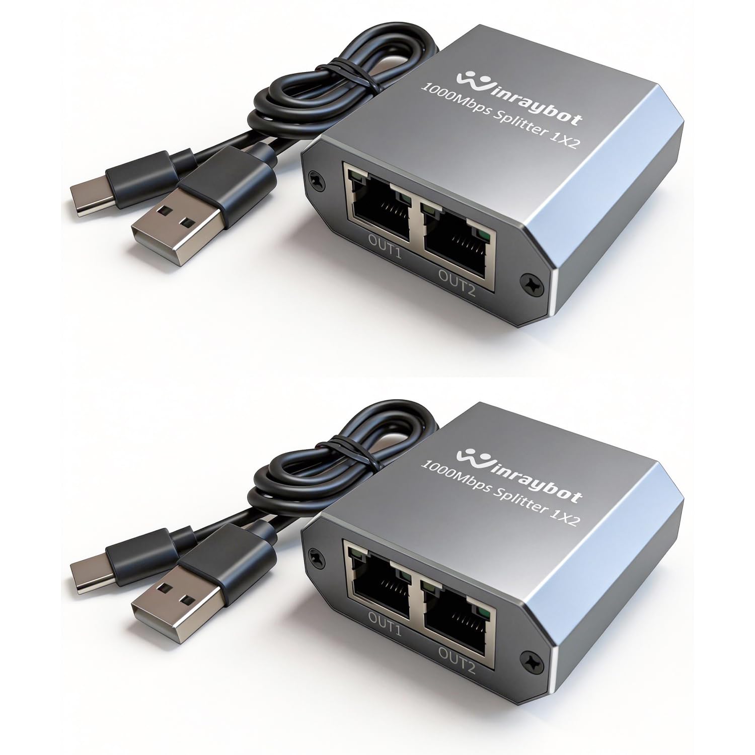 WinRaybot ethernet Splitter 1 to 2，Ethernet hub 2 Port Network LAN Adapter, 1000Mbps Network LAN Adapter for Cat 5/6/7/8 Cable, (2Pack*1GB Network