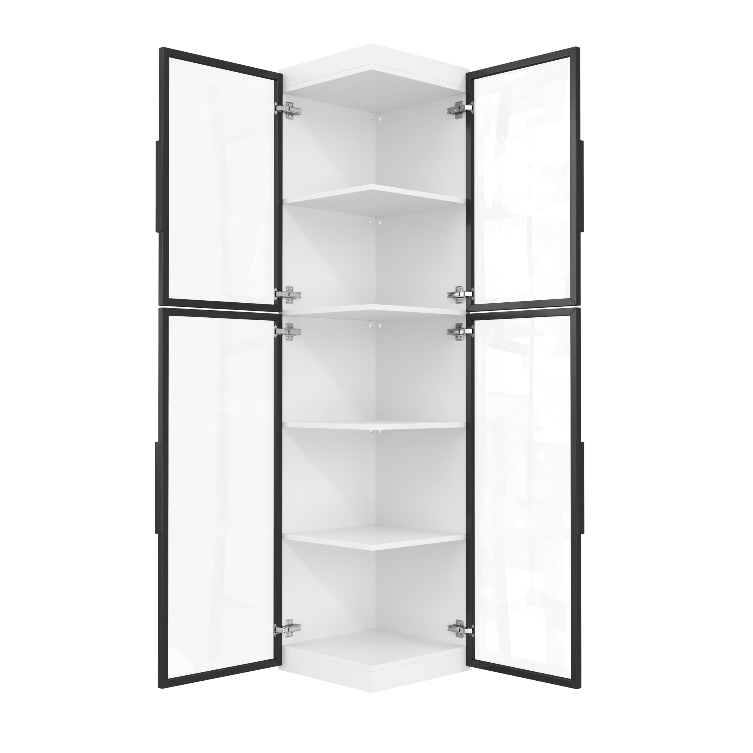 Dolamaní Vetrina angolare alta 170 cm con illuminazione a LED e doppie ante in vetro, vetrina acrilica autoportante, vetrina in vetro con 5 strati, dispositivo antiribaltamento (bianco D)