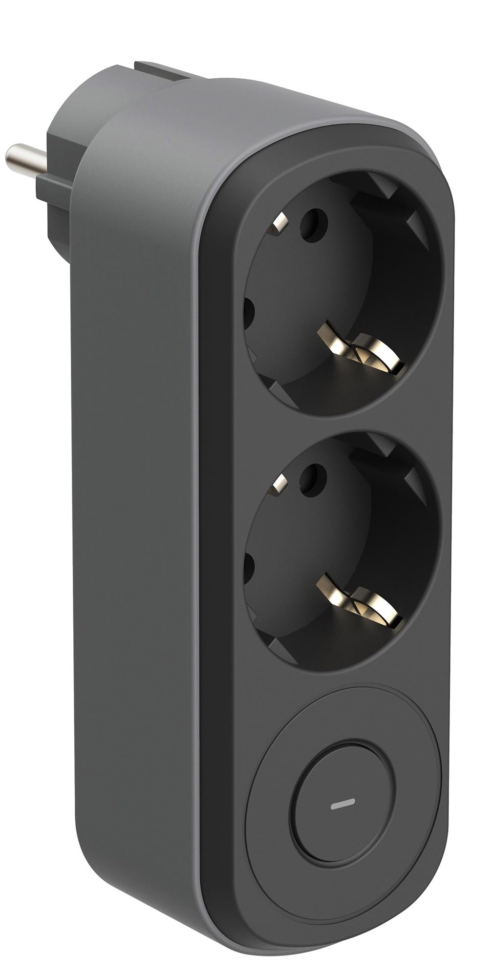 Electraline 55106 Prima podwójny adapter 2 gniazda wtykowe 16 A (2P+A) z uziemieniem przednim, z włącznikiem/wyłącznikiem, listwa zasilająca z 2 gniazdami z zestykiem ochronnym, czarny/szary