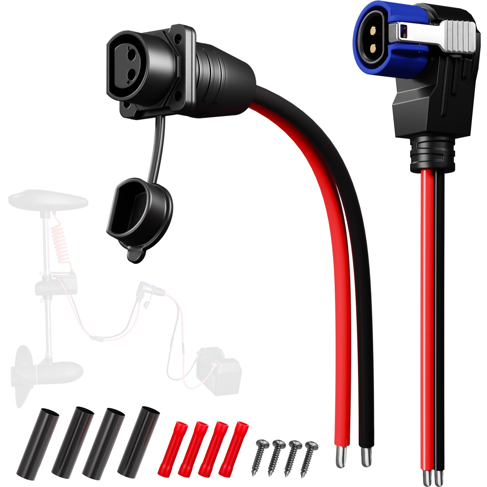 Trolling Motor Plug and Receptacle, 12V/24V/36V/48V 8 Gauge 2-Wire 60A Trolling Motor Plug Compatible with Minn Kota, Male & Female Power Connector Waterproof Plug and Receptacle