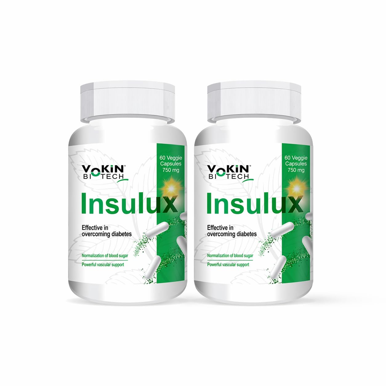 Vokin Biotech Herbal Insulux For Endocrine Health & Diabetes Control 750mg 60 Capsules (Pack of 2)-image-38