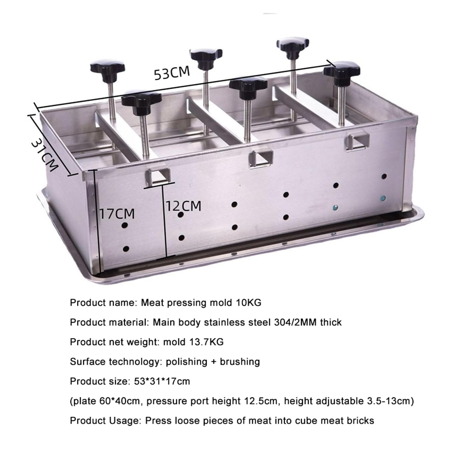 Prensa de jamón casera de acero inoxidable con presión de doble tornillo, 1-10 kg opcional, diseño grueso para jamón, carne de almuerzo y hamburguesas en cocinas domésticas