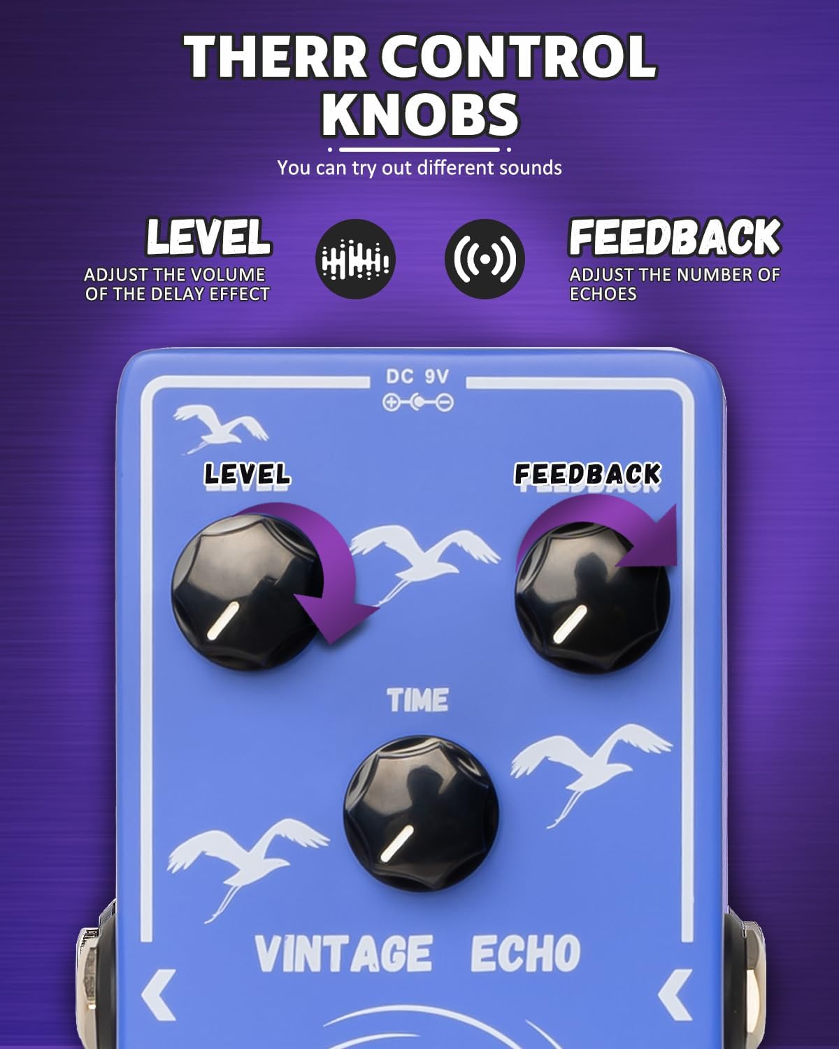 STRICH VINTAGE ECHO Analog Delay Guitar Pedal, Vintage Delay Effect Pedal, True Bypass for Electric Guitar, Blue