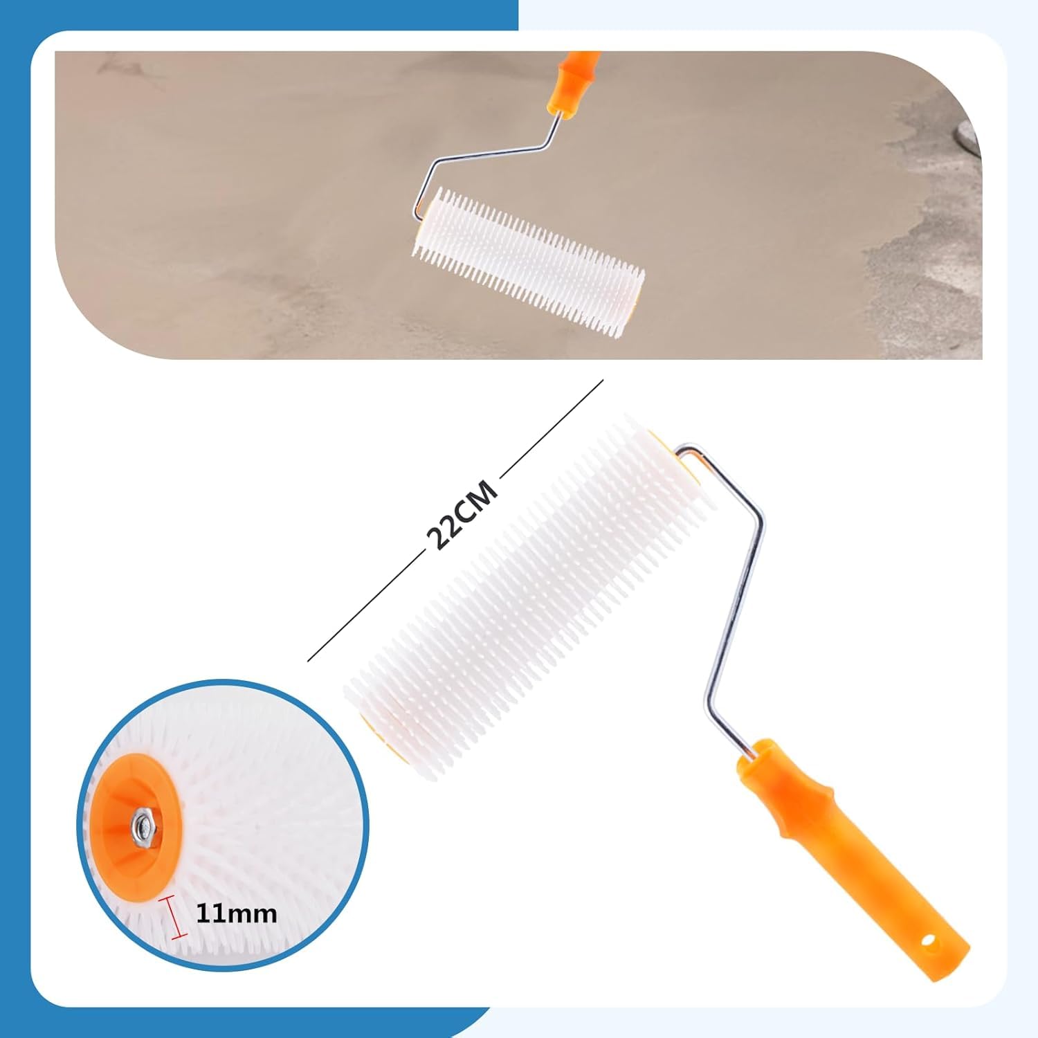 MXBAOHENG Kit di strumenti autolivellanti per cemento: Rullo Frangibolle per Autolivellante 11 mm, 300 mm Spiked Scarpe, In Acciaio Inox Raschietto Pavimento Autolivellante Cemento Tool Kit