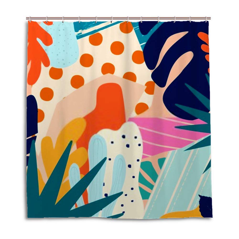 Rideau de douche polyester anti-moisissure motif jungle tropicale ourson